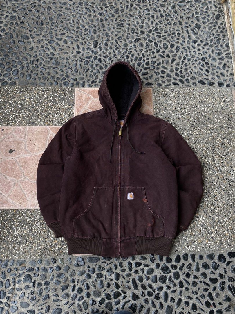 Carhartt WJ130 DKB Active Jacket (Category: Coats, Jackets and Outerwear) located in Manukan. Submitted by parasathrift. (Listing ID 1462433318, Image 2). Description: Carhartt WJ130 DKB Active Jacket In a Good Condition Small on tag Dimes: 22 x 27 Color rate: 8.9/10 Colorway parang maroon solid nito🔥.