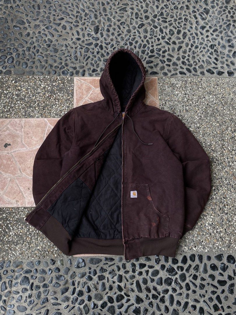 Carhartt WJ130 DKB Active Jacket (Category: Coats, Jackets and Outerwear) located in Manukan. Submitted by parasathrift. (Listing ID 1462433318, Image 3). Description: Carhartt WJ130 DKB Active Jacket In a Good Condition Small on tag Dimes: 22 x 27 Color rate: 8.9/10 Colorway parang maroon solid nito🔥.