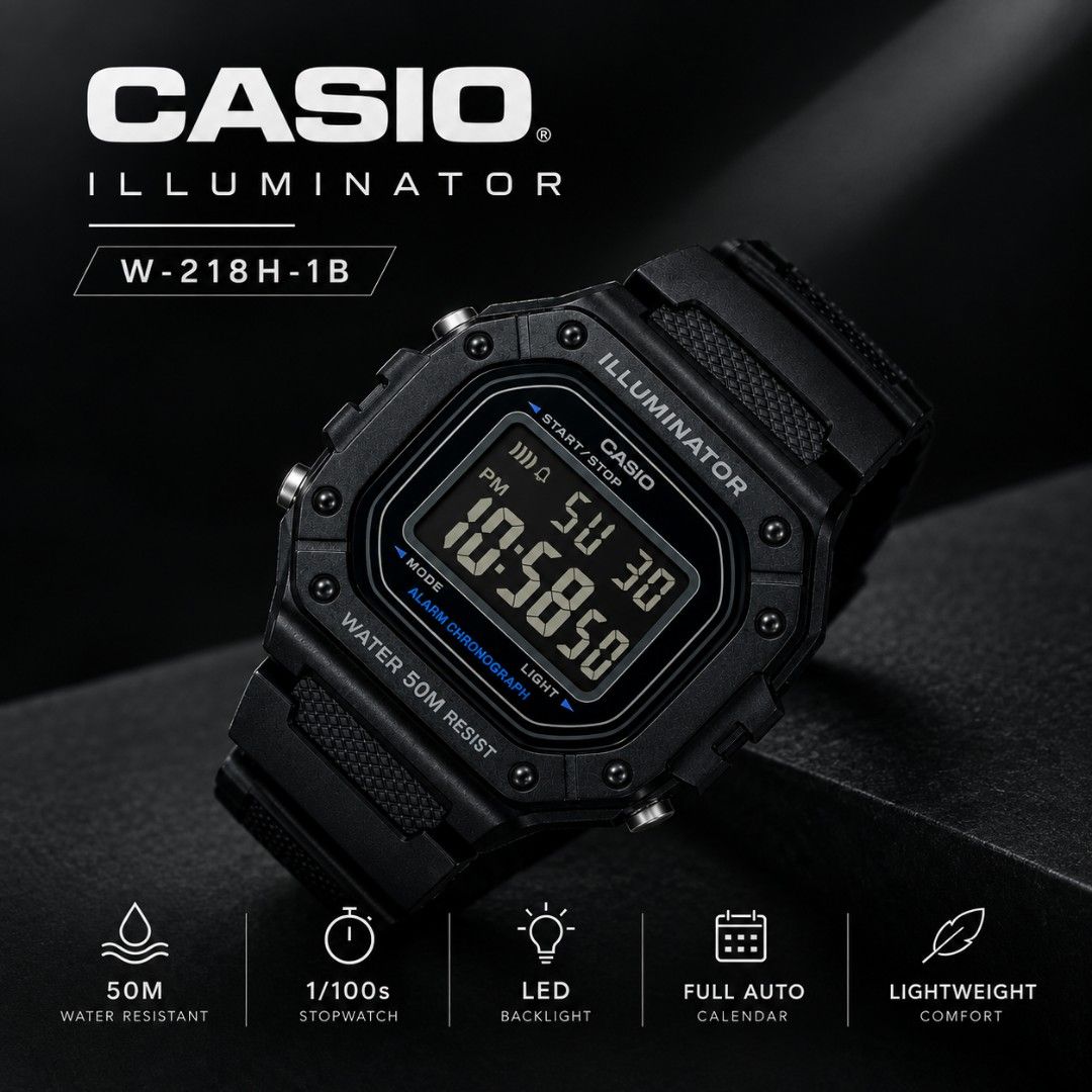 Casio® Illuminator [W-218H-1B] (Category: Men's Watches) located in Bagac. Submitted by ilowballeverything (Listing ID 1462390963, Image 3). Description: W-218H-1B illuminator line Authentic ✅ w/ original box, warranty card, booklet..