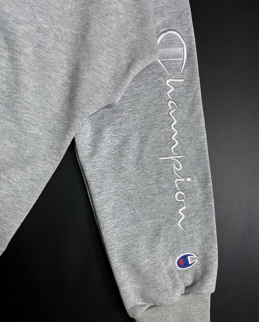 Champion Sleeve Script Hoodie (Category: Coats, Jackets and Outerwear) located in Manila. Submitted by hiddenvaultph (Listing ID 1462420182, Image 3). Description: Size: XXL on tag (best fit M) Width: 25 Length: 26 Perfect boxy fit Color rate: 9.5/10 Like New condition MOP: Gcash Shipping: JNT Location: Antipolo.