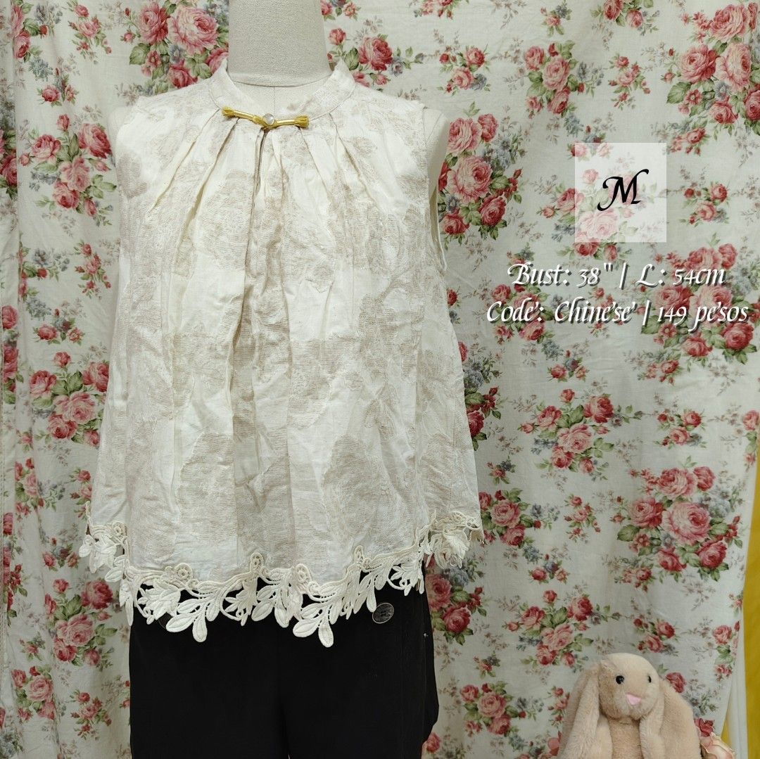 Chinese Style Beige Halter Top (Category: Others Tops) located in Cabanatuan. Submitted by curated_cozy (Listing ID 1462358302, Image 1). Description: Thrifted! Size: M Bust: 38" Length: 54cm -Lightly Washed -Payment thru Gcash, Gotyme, MariBank -Shipping via J&T -Buyer shoulders Shipping Fee ‼️No Rush Order‼️ [SKU: KNT4-B1 ].