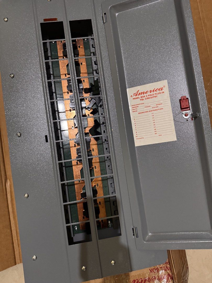 Circuit breaker panel board 20 brances 22 holes (Category: Electrical, Adaptors & Sockets) located in Caloocan City. Submitted by auaua95 (Listing ID 1462439069, Image 1). Description: 20 branches 22 holes. Was not able to use but both ends were already punctured .