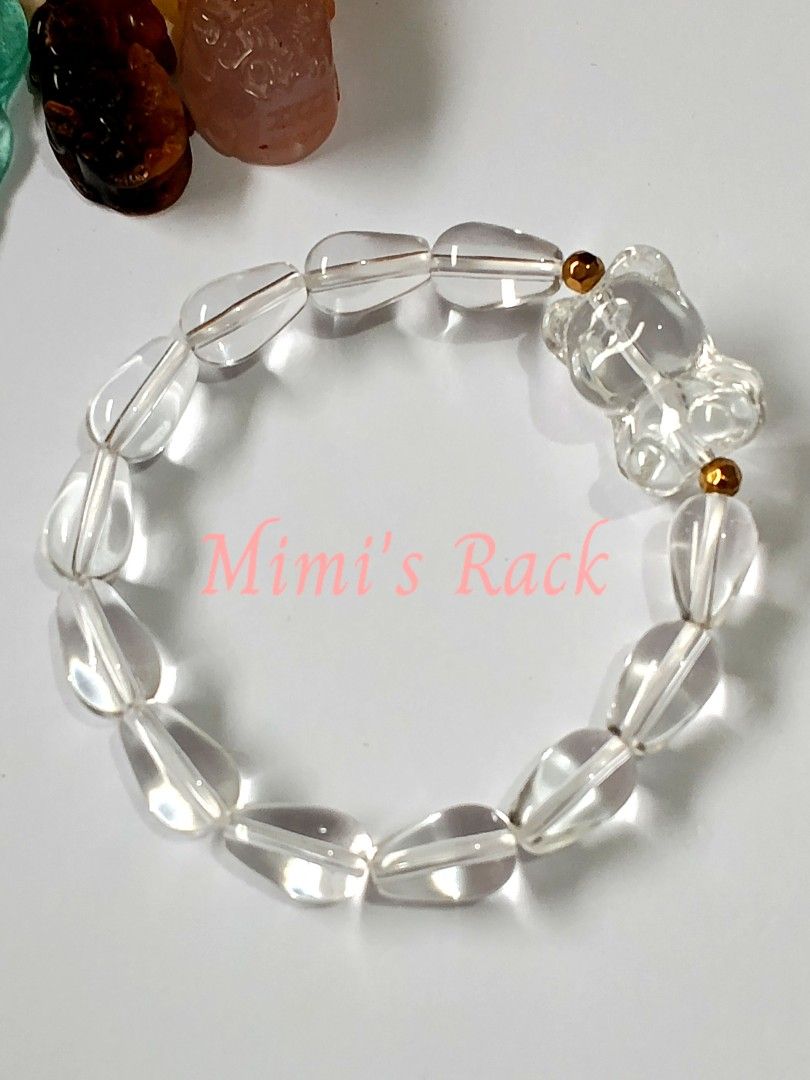 Clear Quartz Bear Bracelet (Category: Bracelets) located in Taguig. Submitted by mimisrack (Listing ID 1462425212, Image 2). Description: 🤍Beautiful natural Clear Quartz bracelet featuring smooth, polished teardrop beads and a cute Clear Quartz bear charm as the centerpiece. -The crystal-clear beads give this bracelet a clean, elegant and minimalist look, while the bear adds a playful touch. 🧸✨ 🤍 Clear Quartz is traditionally known as the “Mas