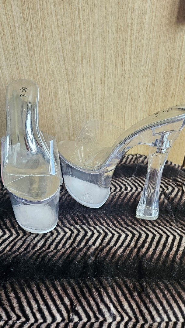 Clear Strap Heels (Category: Heels) located in Makati City. Submitted by shannebun (Listing ID 1462262227, Image 1). Description: Clear block heels with silver sole, size 36. Easy to wear and perfect for dressing up..