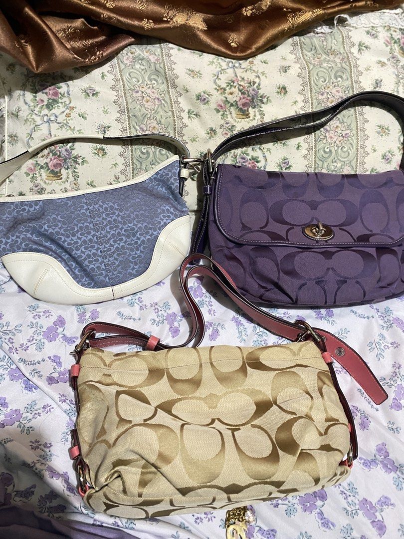 Coach Bundle Bags (Category: Luxury Bags & Wallets) located in Cainta. Submitted by peaches_2021 (Listing ID 1462286275, Image 1). Description: Rank A-SA condition Indivudual pricing Coach Light Blue soho - 7,999 Purple Turnlock Shoulder Bag - SOLD Mini Pink Shoulder Bag - 5,500 Kindly send DM if interested🙂 No to joy miners / reservers .