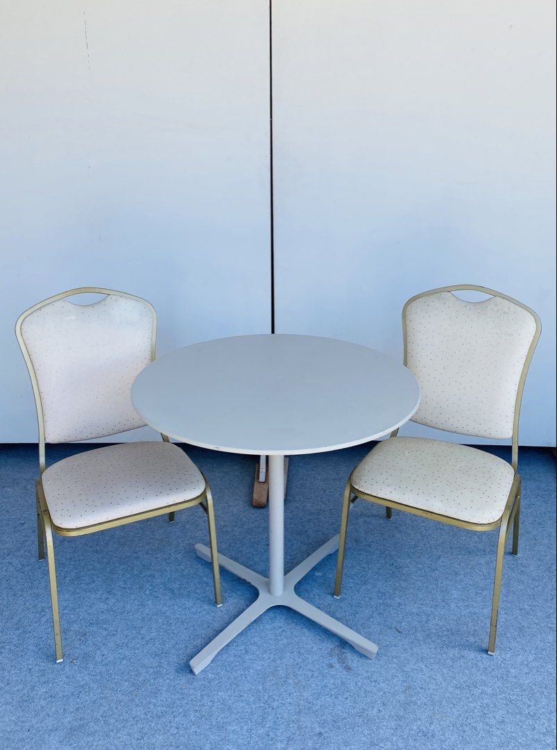 Coffee Table Set (Category: Tables & Sets) located in Manila. Submitted by elliefurnies31 (Listing ID 1462298987, Image 1). Description: "JAPAN SURPLUS" ROUND COFFEE TABLE SET METAL FRAME AND BASE SIZE: 29.5D" x 29H" inches 18L" x 16W" x 17Sh" x 35H" inches (AS-IS ITEM) IN GOOD CONDITION.