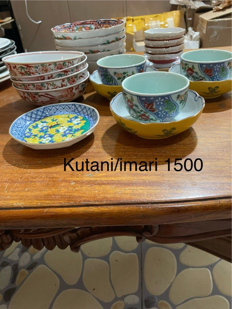 Collector's Item (Category: Dinnerware & Cutlery) located in Manila. Submitted by simon.0916 (Listing ID 1462435785, Image 2). Description: Nanban Ship Plates (₱1,500): Vintage Japanese Nanban Ship Porcelain Plates (Set of 4) Kutani/Imari Large Set (₱2,500): Authentic Kutani/Imari Porcelain Serving Set Kutani/Imari Tea Set (₱1,500): Japan Surplus Kutani/Imari Ceramic Tea & Bowl Set 2-Tone Dinner Plates (₱650): 4-Piece Modern Two-Tone Ceramic Plat
