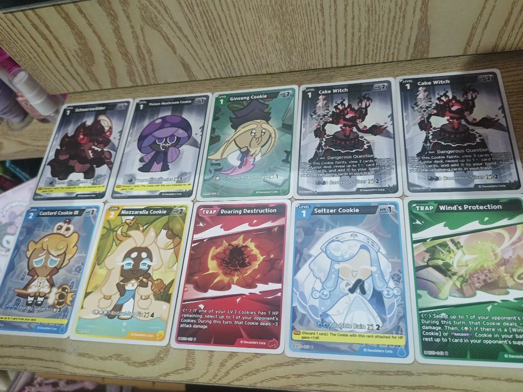 Cookie Run Kingdom TCG Cards (Category: Raw Singles) located in Manila. Submitted by brat_worth (Listing ID 1462388258, Image 1). Description: 200 take all Cake Witch 2x Ginseng Cookie Poison Mushroom Cookie Schwarzwalder Custard Cookie III Mozarella Cookie Seltzer Cookie Roaring Destruction Wind's Protection MOP: gcash MOD: lalamove LOC: san andres bukid manila.