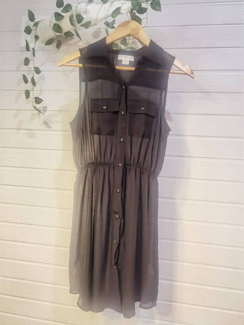 Cotton On Sheer Button-Up Shirt Dress (Category: Dresses) located in Tagaytay City. Submitted by SibsDeclutter4ever (Listing ID 1462416632, Image 1). Description: - Grey sheer button-up shirt dress from Cotton On - Sleeveless design - Two chest pockets - Elasticated waist for a flattering fit - Button-down front - Perfect for layering or wearing on its own Small to med Good as new .