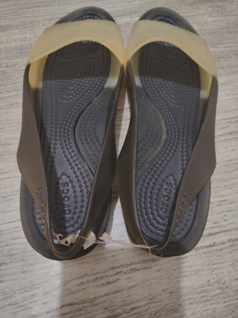 Crocs Women's Slingback Flats US 5 (Category: Flats & Sandals) located in Calamba. Submitted by an_ne0501 (Listing ID 1462402425, Image 3). Description: - Crocs slingback flats - Color: Dark grey/black - Translucent tan toe strap - Comfortable and easy to slip on - Soles with good grip - Size: W5 / EU 34-35 / 22cm insole - Made in China.