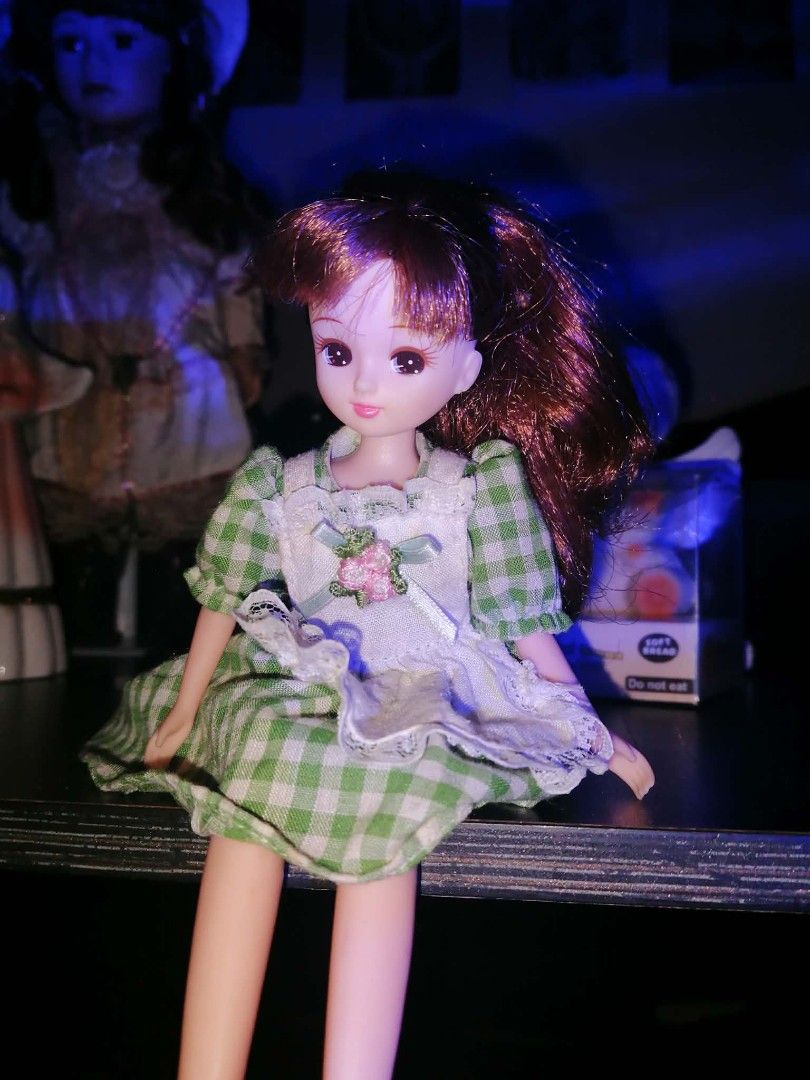 Cute Doll in Green Gingham Dress (Category: Dresses) located in Manila. Submitted by juicyjclov3r (Listing ID 1462394155, Image 1). Description: - Brown hair styled in pigtails - Green gingham dress with white lace trim - Floral accent on bodice - Ideal for doll collectors or playtime.
