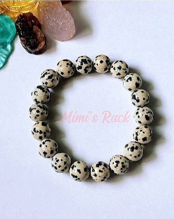 DALMATIAN JASPER NATURAL STONE BRACELET (Category: Bracelets) located in Taguig. Submitted by mimisrack (Listing ID 1462262613, Image 3). Description: 🤍Playful, grounding stone that brings joy, balance, and light-hearted protection -Dalmatian Jasper is known for grounding energy and emotional balance -Encourages positivity, joy, and a childlike spirit -Helps dispel negative thoughts and emotional stress -Supports stability while keeping energy l
