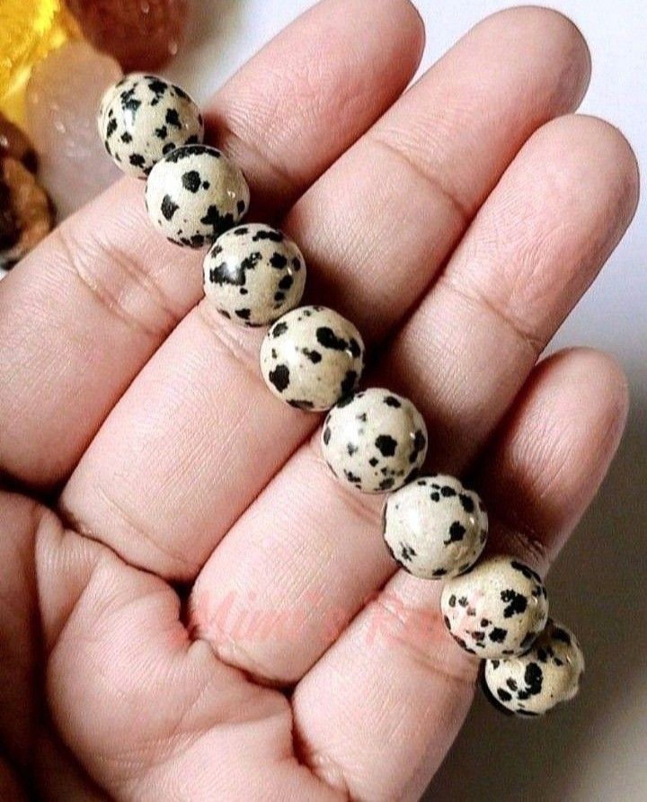 DALMATIAN JASPER NATURAL STONE BRACELET (Category: Bracelets) located in Taguig. Submitted by mimisrack (Listing ID 1462262613, Image 2). Description: 🤍Playful, grounding stone that brings joy, balance, and light-hearted protection -Dalmatian Jasper is known for grounding energy and emotional balance -Encourages positivity, joy, and a childlike spirit -Helps dispel negative thoughts and emotional stress -Supports stability while keeping energy l