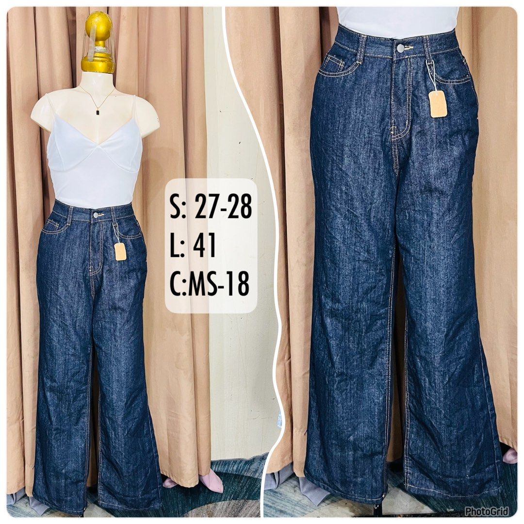 Dark Wash Wide Leg Jeans (Category: Jeans) located in Manila. Submitted by bengirlclothing (Listing ID 1462433739, Image 1). Description: - Size: 27-28 inches (tape measured base) -Length: 41 inches (tape measured base) -Ukay Source / Need wash -Bawal sa maarte - Dark wash denim jeans - Midwaist with a trendy wide-leg silhouette - Comfortable and stylish for everyday wear.