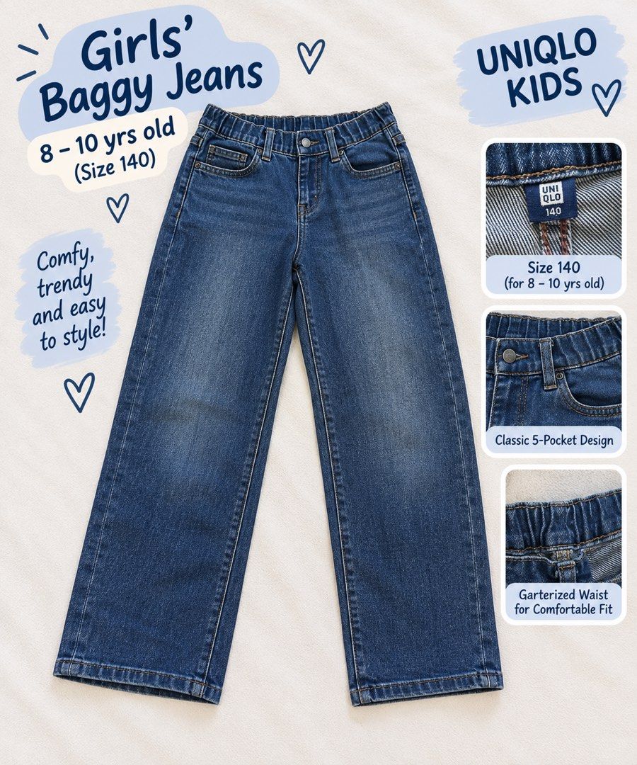 Denim baggy pants (Category: Babies & Kids Fashion) located in Muntinlupa City. Submitted by pamnunez (Listing ID 1462280685, Image 1). Description: Garterized.