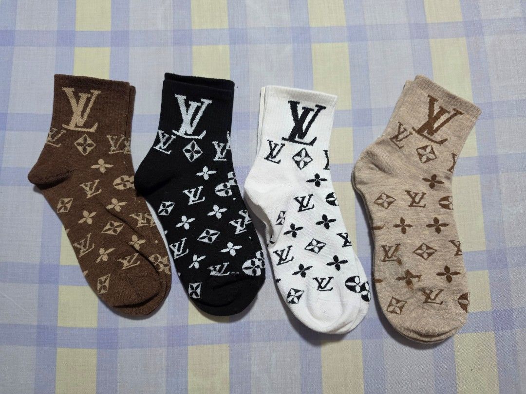 Designer Inspired Socks Bundle - take all 4pcs (Category: Socks & Tights) located in Paranaque City. Submitted by franinnashop (Listing ID 1462354563, Image 1). Description: - Bundle includes 4 pairs of socks total. - 4 pairs feature a designer-inspired LV monogram pattern in brown, black, white, and beige. - 5 pairs are Nike-style ankle socks in orange, teal, purple, grey, and pink.(FREE ONLY) - Great variety for everyday wear. Declutter take al