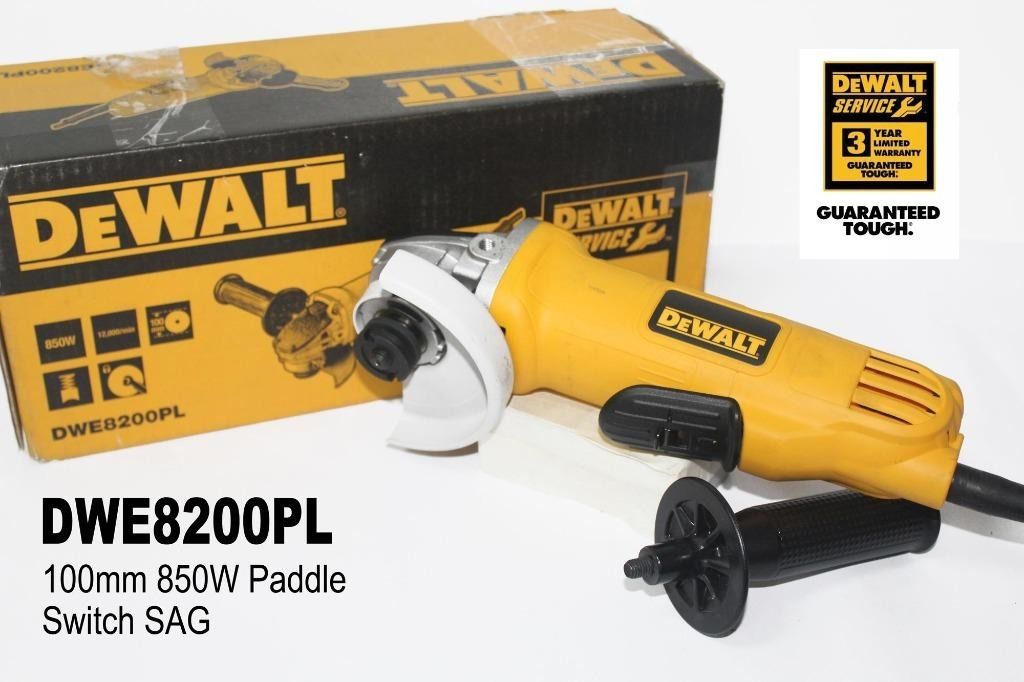 DeWalt Grinder (Category: Office Furniture & Fixtures) located in Quezon City. Submitted by ultrapetronne (Listing ID 1462333572, Image 1). Description: DWE8200PL Grinder 100mm 850W Paddle Switch Sag No Load Speed: 12000rpm Spindle Thread: M10 Length (w/Disc): 296mm Spindle Lock: YES Switch Type: Paddle.