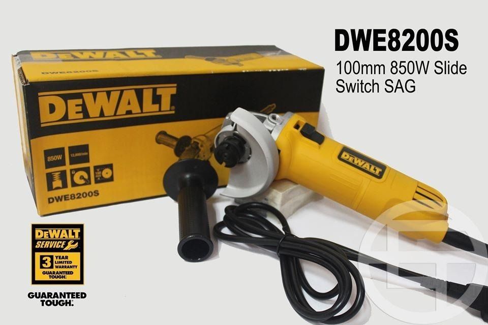 DeWalt Slide Switch SAG Grinder (Category: Outdoor Furniture) located in Quezon City. Submitted by ultrapetronne (Listing ID 1462337226, Image 1). Description: DeWalt DWE8200S 850W Slide Switch SAG Grinder 100mm 850W Slide Switch SAG Grinder Power Input: 850W Max Disc Diameter: 100mm No Load Speed: 12000rpm Spindle Thread: M10 Weight: 1.75kg Length (w/disc): 296mm Height: 57mm Spindle Lock: Yes Switch Type: Slide.