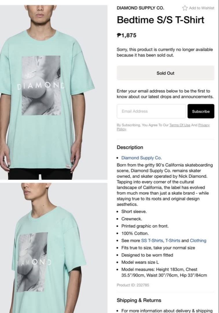 Diamond Supply Co. Graphic Tee (S) (Category: Tshirts & Polo Shirts ) located in San Pedro. Submitted by britzcloset (Listing ID 1462372928, Image 3). Description: Dimensions (laid flat) W: 17.5 inches L: 26 inches.
