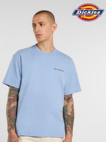 DICKIES LIGHT BLUE AESTHETIC SHIRT (Category: Tshirts & Polo Shirts ) located in Cabanatuan. Submitted by vivian_nicole_03 (Listing ID 1462434056, Image 1). Description: - Light blue Dickies Fairlawn T-Shirt featuring a small horseshoe graphic logo on the chest and a woven brand label near the hem - Dimensions ( 21x27 ) - Condition ( Good ) - Issue ( None ) - Price ( 549 ) + ( Shipping fee).