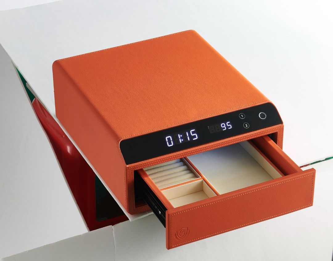 Digital Lock Jewelry Box with Drawer (Category: Accessory Holder, Box & Organizers) located in Makati City. Submitted by _sammyyy (Listing ID 1462384829, Image 3). Description: - Keep valuables safe and organized - Features a digital lock for enhanced security - Smooth-sliding drawer for easy access - Interior compartments for rings, necklaces, and accessories Measurements: 352mm Width x 405mm Depth x 150mm Height Material & Finishing: Steel, lea
