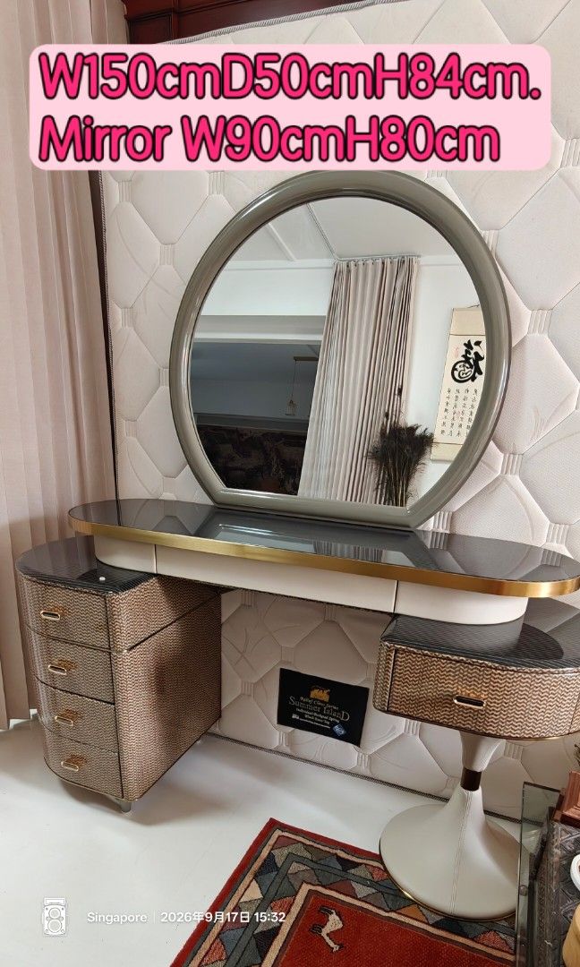 Dressing table (Category: Tables & Sets) located in Singapore. Submitted by zhangyy543 (Listing ID 1462335755, Image 1). Description: A very nice dressing table, the mirror be hanged on the wall, can not stand on the table,very good quality. $150 Free delivery to lift level room only pls sms to 91715126.