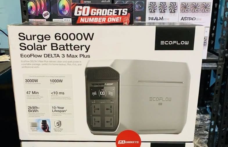 EcoFlow DELTA 3 Max Plus Surge 6000W Solar Battery (Category: Batteries & Power Banks) located in Caloocan City. Submitted by kentsalvador31 (Listing ID 1462285326, Image 1). Description: - EcoFlow DELTA Max Plus: Your ultimate portable power station. - Clean & Quiet Power: Enjoy reliable energy without the noise. - Versatile Use: Perfect for home backup, RV adventures, and professional job sites. - Powerful Performance: Boasts a 3000W output. - 