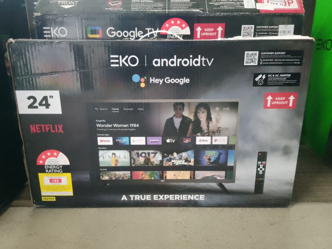 EKO Android TV 32" HD Smart TV with Google Assistant (Category: TV) located in Manila. Submitted by fiercehorse_40fdc9 (Listing ID 1462300588, Image 2). Description: - EKO 32 inch HD Smart TV - Runs on Android TV with Google Assistant - Perfect for streaming Netflix, YouTube, and other apps - Apps like Netflix and YouTube come pre-installed - Energy efficient rating included - Brand new, box is still sealed.