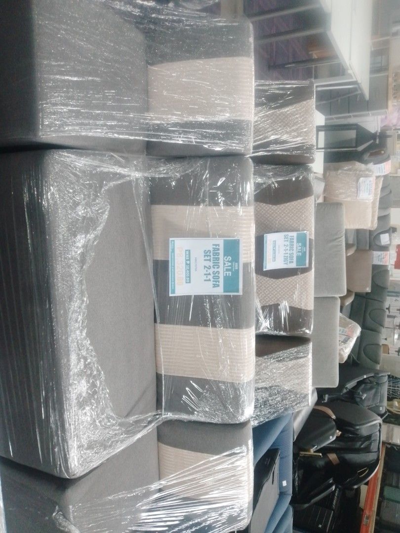 Fabric Sofa Set 2-1-1 (Category: Sofas) located in Manila. Submitted by maryjane09. (Listing ID 1462290942, Image 1). Description: - Brand new fabric sofa set - Includes one 2-seater and two 1-seater sofas - Stylish grey and beige stripe design - Still wrapped in original plastic packaging - Excellent value for money!.