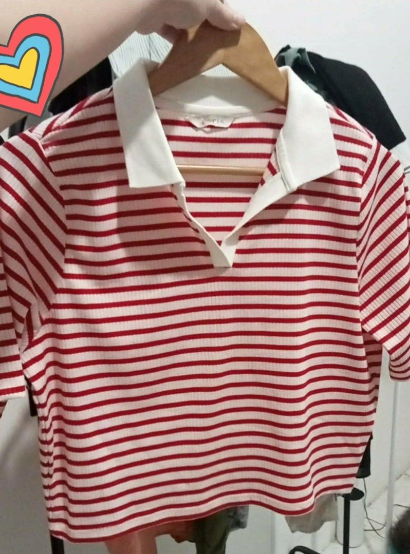 FB Sister pink and red stripe top (Category: Shirts) located in Cavite. Submitted by midnightbloom20 (Listing ID 1462278823, Image 1). Description: medium fit.