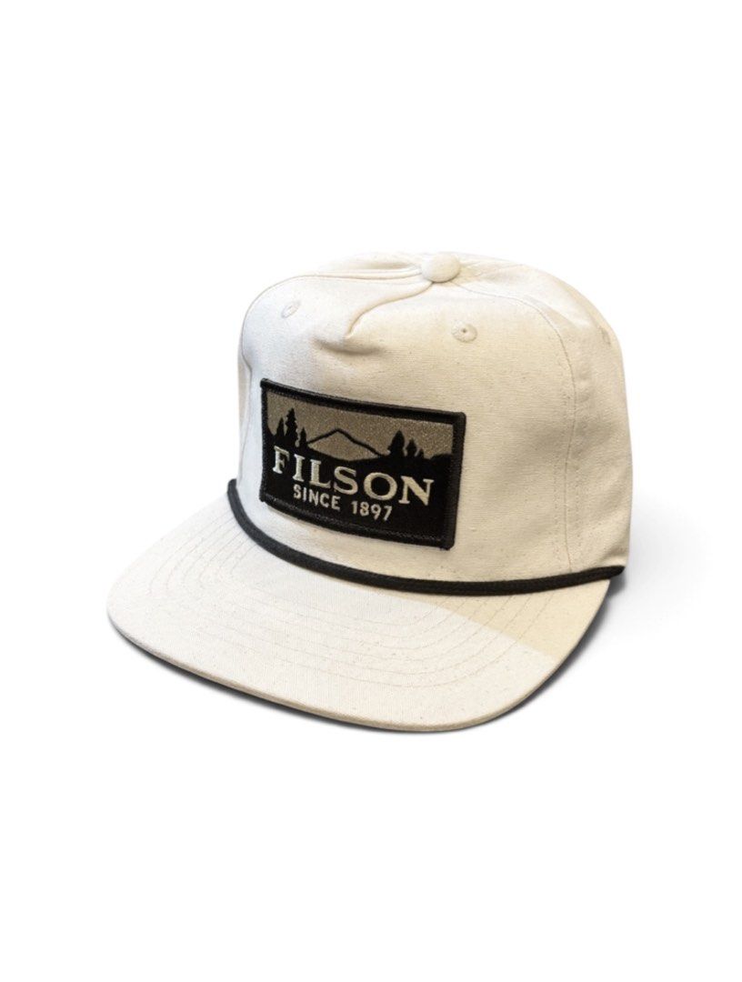 Filson 5-Panel Scenic Trucker Cap (Category: Caps & Hats) located in Valenzuela. Submitted by katadatakph (Listing ID 1462425739, Image 1). Description: Filson 5-Panel Scenic Trucker Cap Natural color Free size This 5-panel cotton canvas cap features a pinched front crown, flat brim, and an adjustable plastic-snap back strap for a durable, custom fit. Finished with an embroidered logo patch, its rugged 9.5-oz. build delivers lasting, all-season c