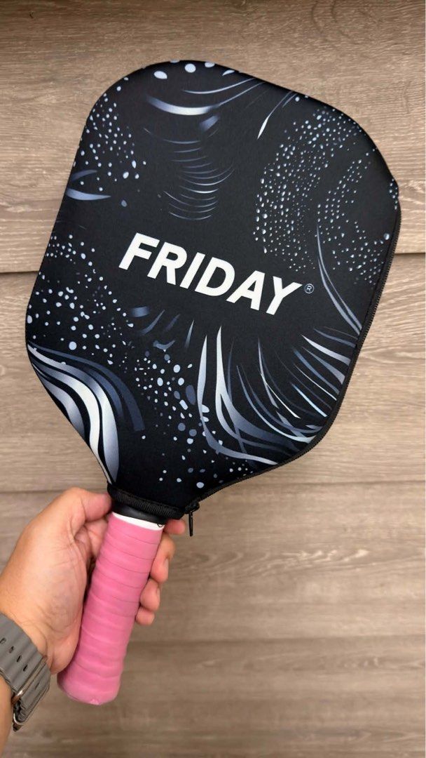FRIDAY Aura Pro Metallic Pink (Category: Racket and Ball Sports) located in Bustos. Submitted by krnmrms (Listing ID 1462285168, Image 1). Description: Friday Aura Pro (Metallic Pink) - Condition 9.5/10 - no issues/scratches - covered with clear edge tape and overgrip (cookiegrips) since day 1 - with original paddle cover - 16mm Gen 4 Power Paddle.