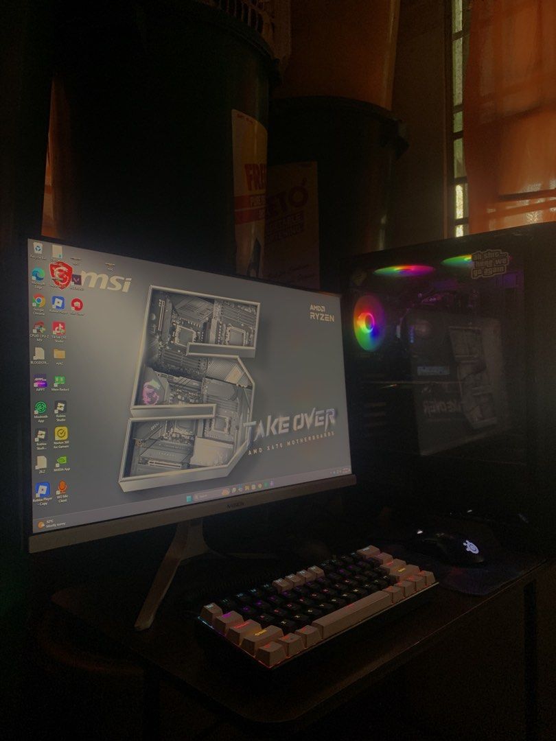GAMING PC (Category: Desktops) located in Manila. Submitted by eradarrylk14006 (Listing ID 1462324822, Image 1). Description: FOR SALE RUSH SOLD AS SET WITH 35k! 35k! SLIGHTLY NEGOTIABLE SOBRANG MURA NA NIYAN PARA MAMBARAT KAPA NG SOBRA Z-G61 MECHANICAL KEYBOARD AND STEEL SERIES MOUSE N-VISION 165hz MONITOR WHITE ERGONOMIC CHAIR Processor: Ryzen 5 5600GT Motherboard: MSI B450M-A Pro Max Graphics Card: Gigabyte GeForce RTX 3050 8GB GDDR6 Storage: 