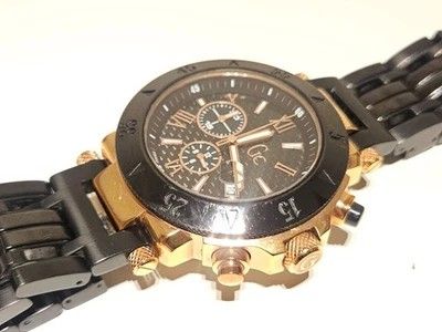 GC Chronograph Watch Rose Gold & Black (Category: Women's Watches) located in Caloocan City. Submitted by mariacelva15158 (Listing ID 1462321206, Image 2). Description: - Rose gold and black GC chronograph watch - Textured black dial with rose gold accents - Three subdials for stopwatch functions - Date window at 4 o'clock - Stainless steel bracelet with rose gold details - Sharp and stylish design.