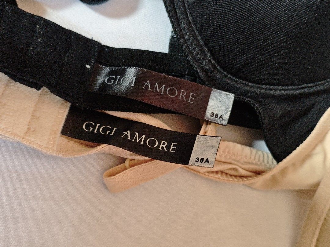 Gigi Amore Bras (Black & Nude) - Size 36A (Category: Undergarments & Loungewear) located in Paranaque City. Submitted by anonymoosh (Listing ID 1462272231, Image 2). Description: Two Gigi Amore bras, black and nude, size 36A. Padded for shape, underwired with adjustable straps. Perfect everyday essentials. Buy both for a great price! 200 take all good as new used once / twice rfs, doesnt like wired bras loc paranaque .