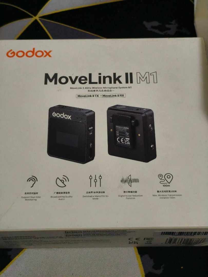 GODOX MOVELINK 2 M1 WIRELESS MIC (W/ Battery Issue) (Category: Microphones) located in San Jose del Monte. Submitted by jenmallari_ (Listing ID 1462319556, Image 1). Description: GODOX MOVELINK 2 M1 WIRELESS MIC (W/ Battery Issue) 🏷️1.5K PHP per box (3 boxes available) • Bagong bago, hindi nagamit, pero matagal na-stock kaya need ng 'battery replacement'. Kayo nalang magpa-palit. • Gumagana pero namamatay once tanggalin sa charger. • 5K PHP per 