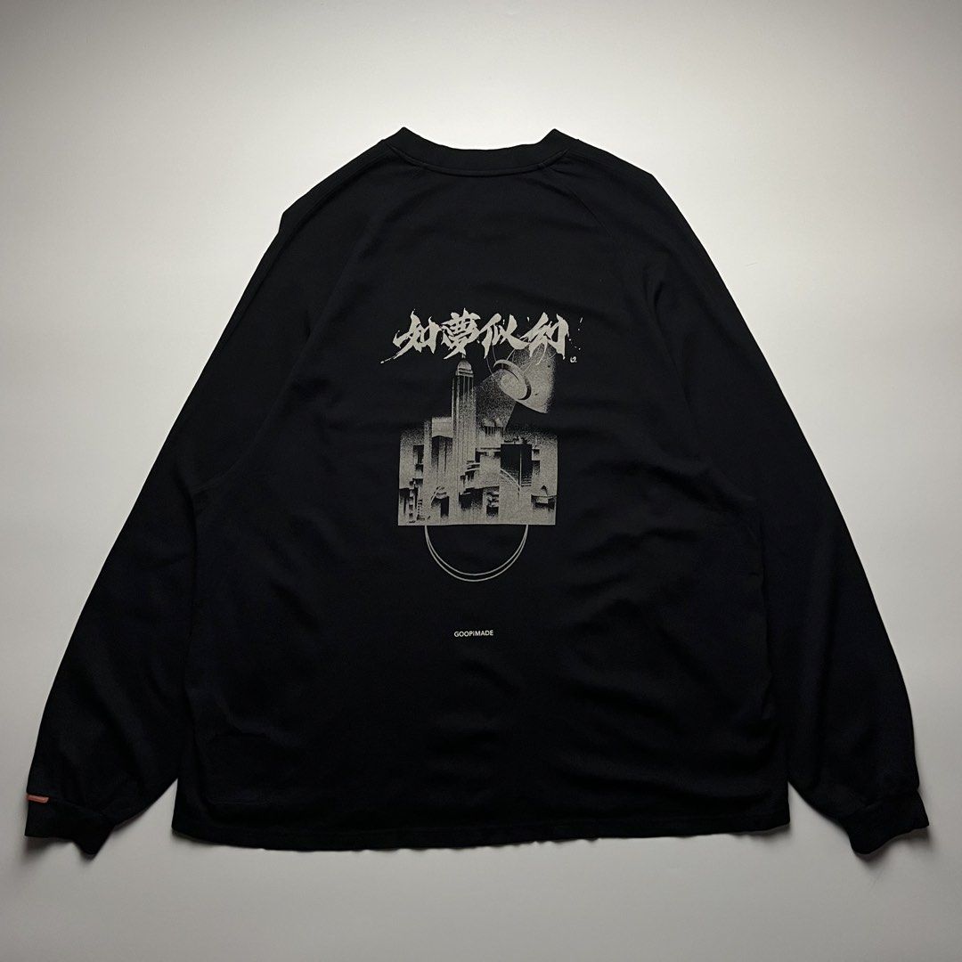 GOOPiMADE Sci-Fi City L/S Tee (Category: Tshirts & Polo Shirts ) located in Manila. Submitted by streetsavvy (Listing ID 1462397615, Image 1). Description: GOOPiMADE Sci-Fi City L/S Tee Size: 2 Width: 24” Length: 27” Shoulder: Sleeve Length: Hem: 26” Measured in Inches Condition: Excellent condition No flaw Made in Hong Kong.