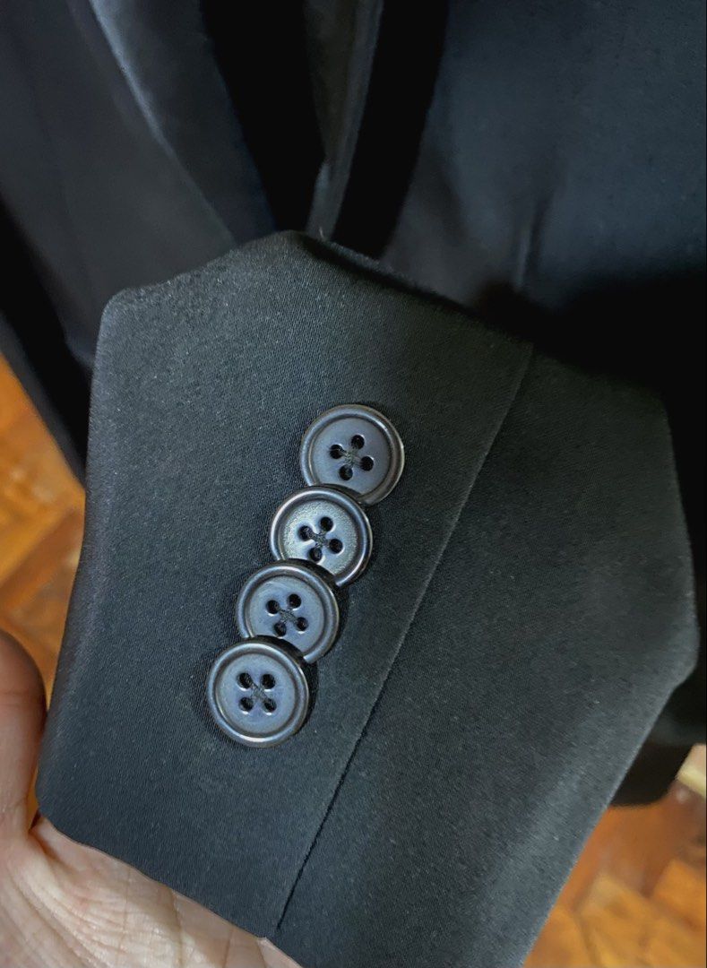 GQ Black Tuxedo Jacket with Satin Collar (Category: Coats, Jackets and Outerwear) located in Quezon City. Submitted by babyblue2022 (Listing ID 1462289500, Image 3). Description: - Only worn once (professionally dry cleaned already) - Brand: GQ Dress of Prestige - Classic black tuxedo jacket - Satin shawl collar - Button closure - Four buttons on each cuff - Two flap pockets at the front - Fully lined interior - Ideal for formal events and JS Pro