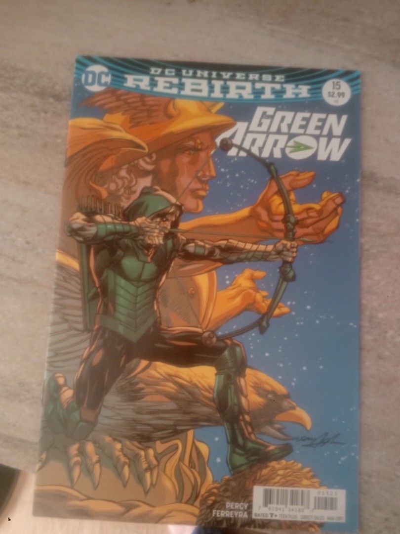 Green Arrow #15 DC Rebirth | Lightly Used | DC comics (Category: Comics & Manga) located in Manila. Submitted by gian_ocampo (Listing ID 1462277259, Image 1). Description: ✅ Condition: - Unsealed but like new / 9.5/10 - Clean cover and pages, no folds, tears, stains, or writings - Bright colors, complete pages, no missing parts - Very well-kept, barely handled ✅ Details: - Issue #15 | DC Universe Rebirth - Story by Percy, art by Ferreyra - Standa