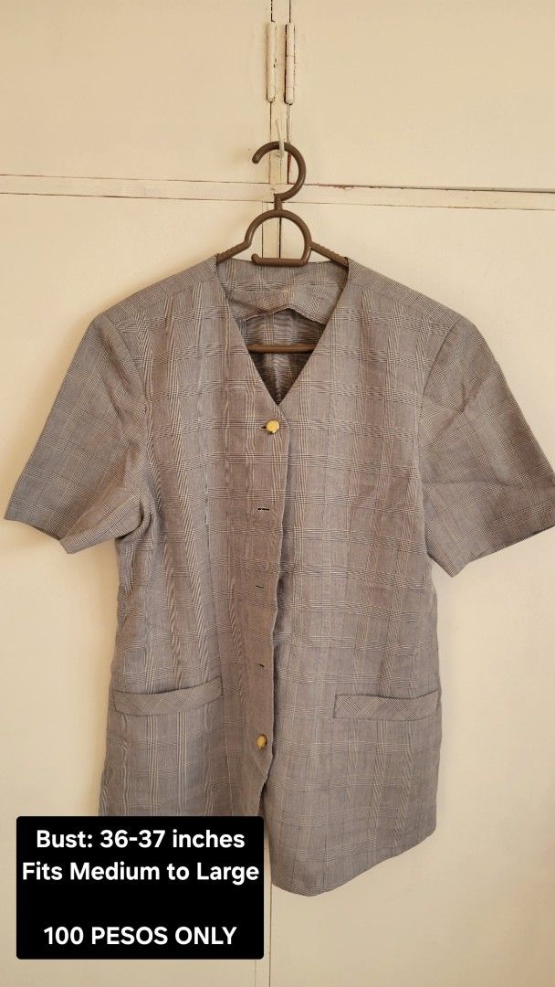 Grey Plaid Vest - Fits Medium to Large (Category: Blouses) located in Bacoor. Submitted by itsmereyyy (Listing ID 1462310704, Image 1). Description: ✨ DECLUTTERING/PRELOVED FOR SALE ✨ 100 PESOS EACH ITEM • Preloved but not abused • Most items are still in good condition • Some may have minimal flaws ‼️ ‼️ ‼️ • No cancellation • No return or refund • No bogus buyer MODE OF PAYMENT: GCASH/BANK TRANSFER Delivery only via Lalamove (c/o buyer) 📍Locat