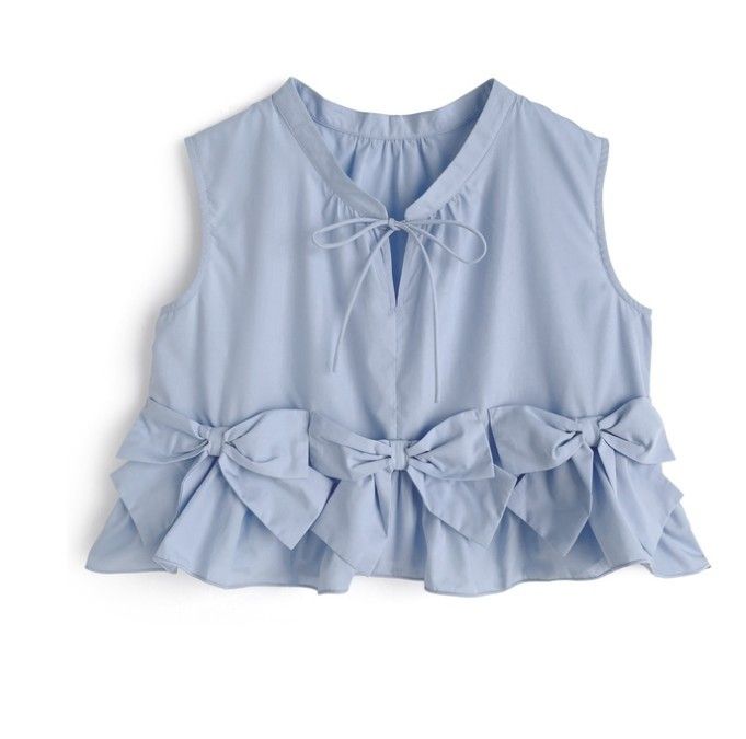 GRL Ribbon frill sleeveless blouse (Category: Blouses) located in Santa Rosa. Submitted by bellesdreamph (Listing ID 1462433899, Image 1). Description: GRL Ribbon frill sleeveless blouse This refreshing sleeveless blouse is perfect for spring and summer outfits thanks to its light and comfortable feel. The round neckline and subtle neckline create a cool and relaxed impression. The flared hem and three eye-catching ribbons add a feminine touch. T