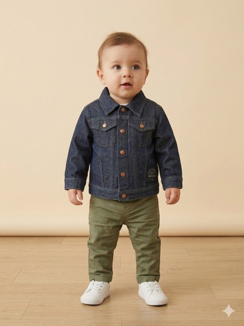 GUARANTEE AUTHENTIC TIMBERLAND DENIM OUTERWEAR JACKET FOR TODDLER (Category: Babies & Kids Fashion) located in Las Pinas. Submitted by outerwearsmanila (Listing ID 1462277046, Image 2). Description: Timberland dark wash denim jacket. Design & Structural Details Color & Wash: It features a rich dark blue wash (indigo) with contrast yellow/tan topstitching that runs along the seams, a signature style for classic rugged denim outerwear. Details TIMB