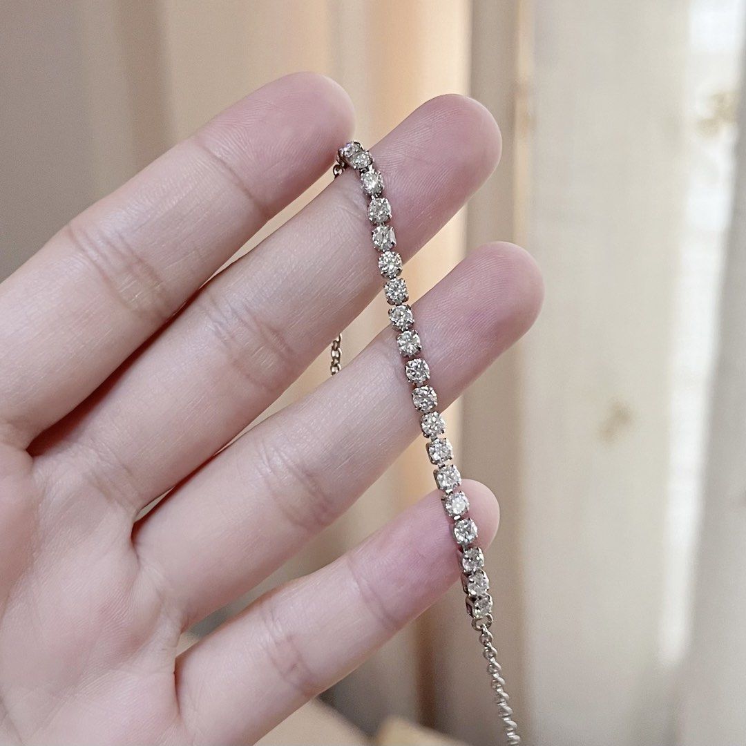 HALF TENNIS MOISSANITE BRACELET (Category: Bracelets) located in Talavera. Submitted by curatedbykhy (Listing ID 1462272499, Image 1). Description: ✨HALF TENNIS MOISSANITE BRACELET✨ ₱799 only! — Authentic Moissanite stone (no certificate but can pass tester) — Silver plated copper setting — Adjustable size (can fit 6”-8”) — Super sparkly in actual! 📍Talavera, Nueva Ecija 📦 J&T courier.