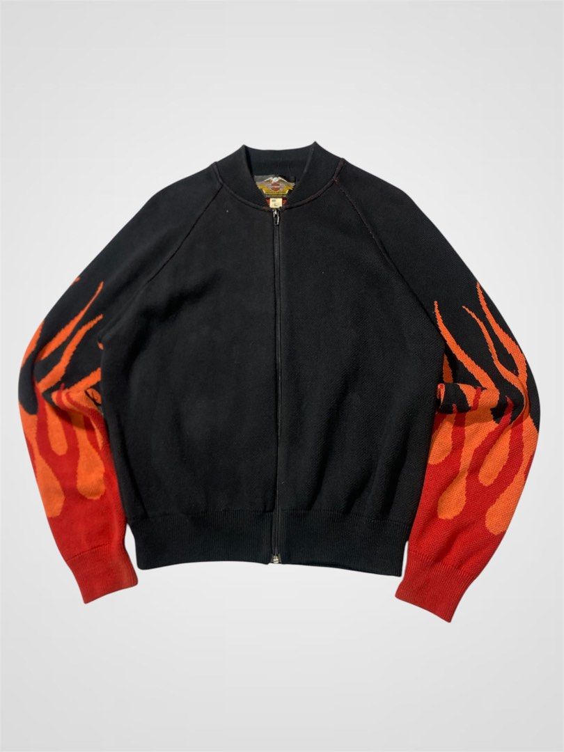Harley Davidson Flame Knit Jacket (Category: Coats, Jackets and Outerwear) located in Bauang. Submitted by thriftydetrese (Listing ID 1462334699, Image 2). Description: Harley Davidson Flame Knit Jacket (rare) Size Large - 23x26.5 no issue Excellent Condition .