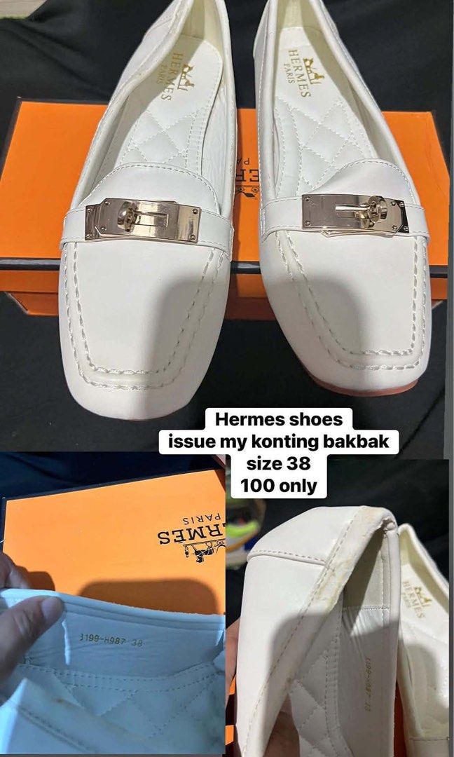 Hermes White Loafers Size 38 (Category: Sneakers & Footwear) located in Manila. Submitted by kiyanna.preloved (Listing ID 1462330487, Image 1). Description: - Hermes Loafers - Size: 38 - Price: PHP 100.