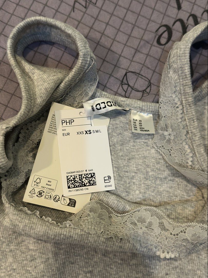 H&M Gray Lace Tank Top (Category: Sleeveless) located in Quezon City. Submitted by brokeahhgirl (Listing ID 1462351350, Image 2). Description: No issue Never worn.