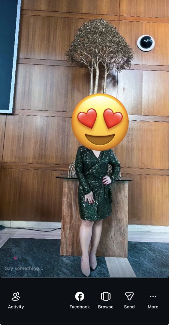 H&M Green Sequin Wrap Dress (Category: Dresses) located in Mandaluyong City. Submitted by marylauren53472 (Listing ID 1462309528, Image 3). Description: - Sparkly green sequin wrap dress - Brand: H&M - Features: Long sleeves, tie waist - Occasion: Parties, night out - Special effect: Looks amazing under lights - Comfort: Comfortable to wear - dress can fit S to M size since its a wrap around style.