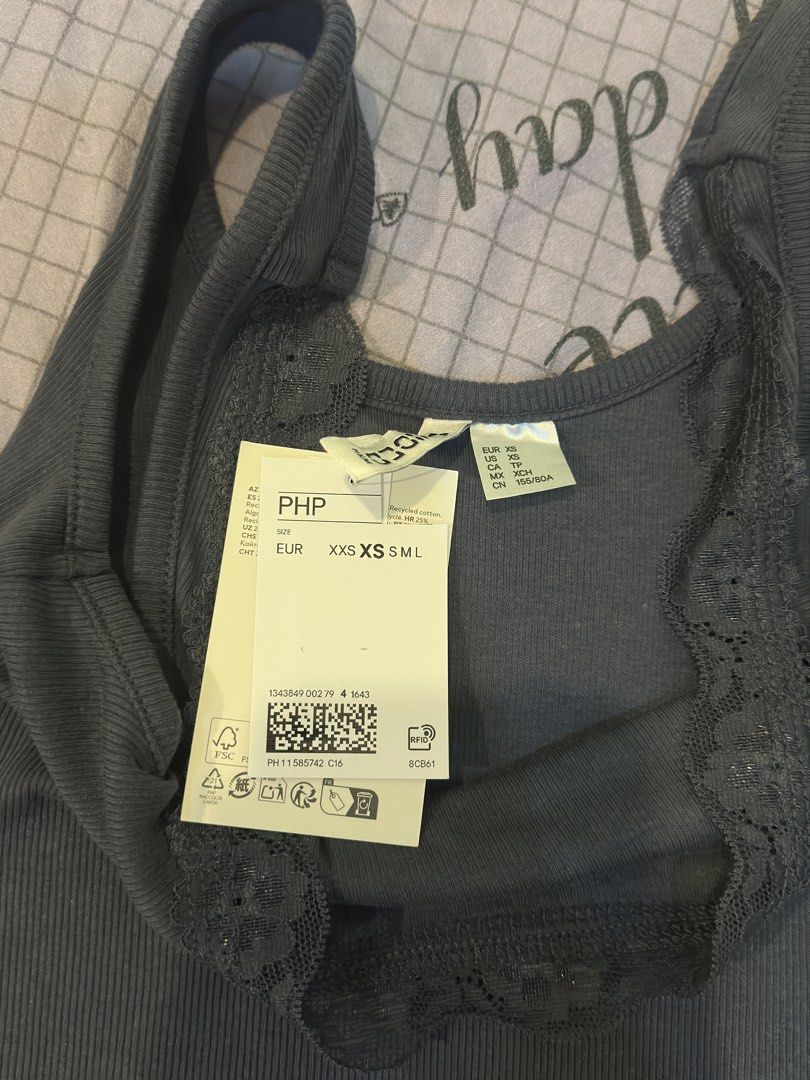 H&M Navy Blue Lace Tank Top (Category: Sleeveless) located in Quezon City. Submitted by brokeahhgirl (Listing ID 1462351192, Image 2). Description: No issue Never worn .