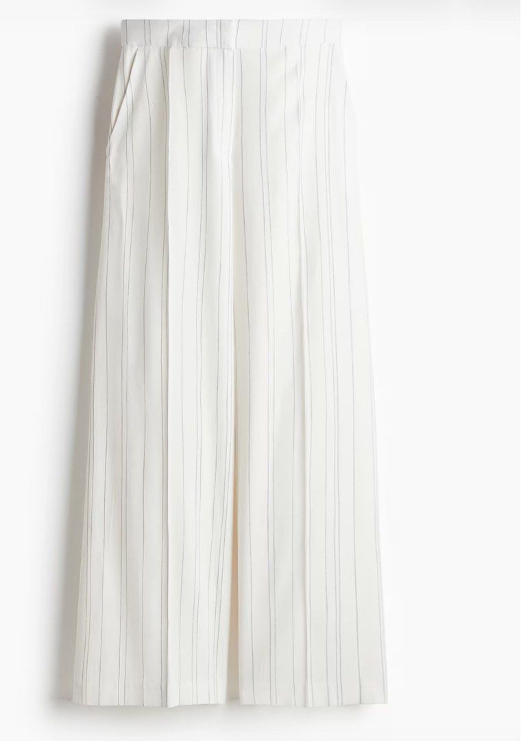 H&M Wide Leg Pants (Category: Other Bottoms) located in Pasig City. Submitted by blt78 (Listing ID 1462294772, Image 1). Description: H&M wide-leg pants - White pants with thin black pinstripes - size S - Wide leg cut - High waisted - Never used RFS: decluttering.