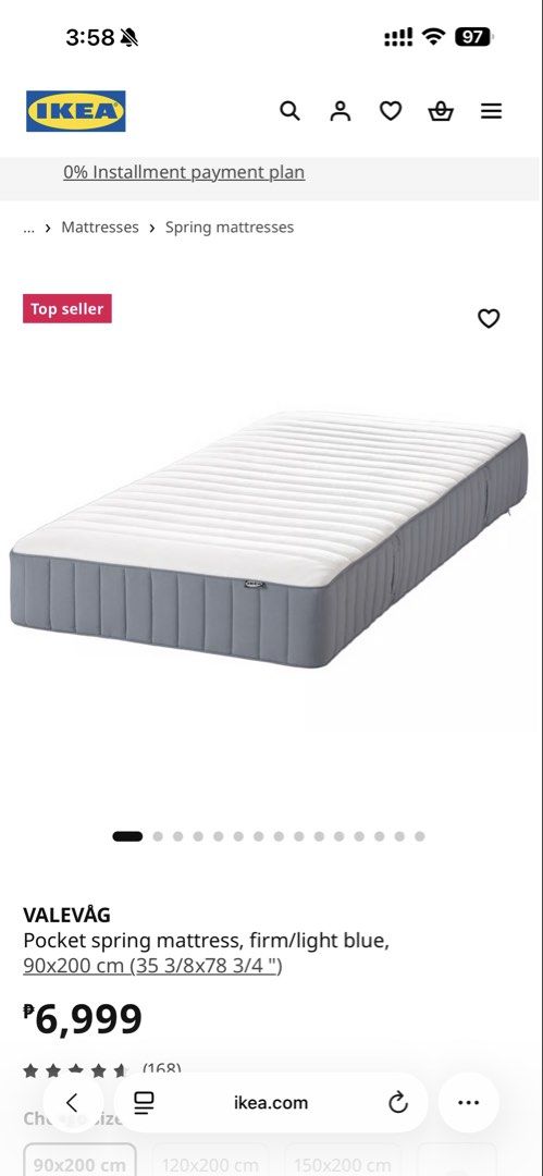 Ikea bed frame and mattress (Category: Bed Frames & Mattresses) located in Cavite. Submitted by mom_declutters111 (Listing ID 1462333514, Image 2). Description: Selling our preloved IKEA twin bed frame with VALEVAG Mattress Size: 90x200cm RFS: switching to loft type bed Location: Imus Cavite.